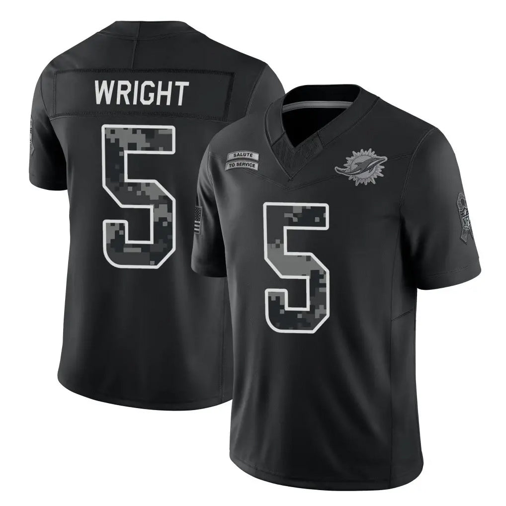 M.Dolphins #5 Jaylen Wright Player Black Limited 2026 Salute to Service Home Game Jdoa Stitched Jerseys