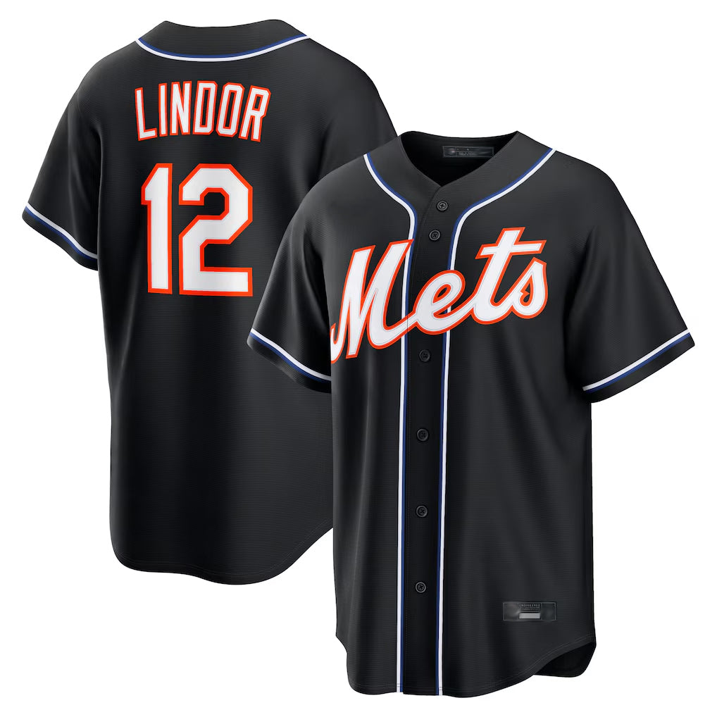 NY.Mets #12 Francisco Lindor Player Black Fashion Out Game Jdoa Stitched Jerseys
