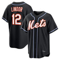 NY.Mets #12 Francisco Lindor Player Black Fashion Out Game Jdoa Stitched Jerseys