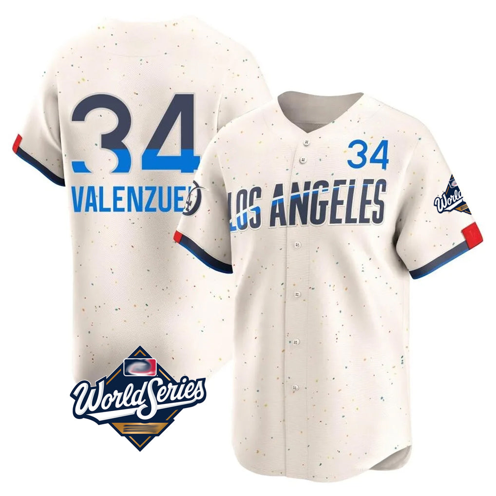 LA.Dodgers #34 Fernando Valenzuela Player Cream World Series City Connect Limited Home Jdoa Stitched Jerseys