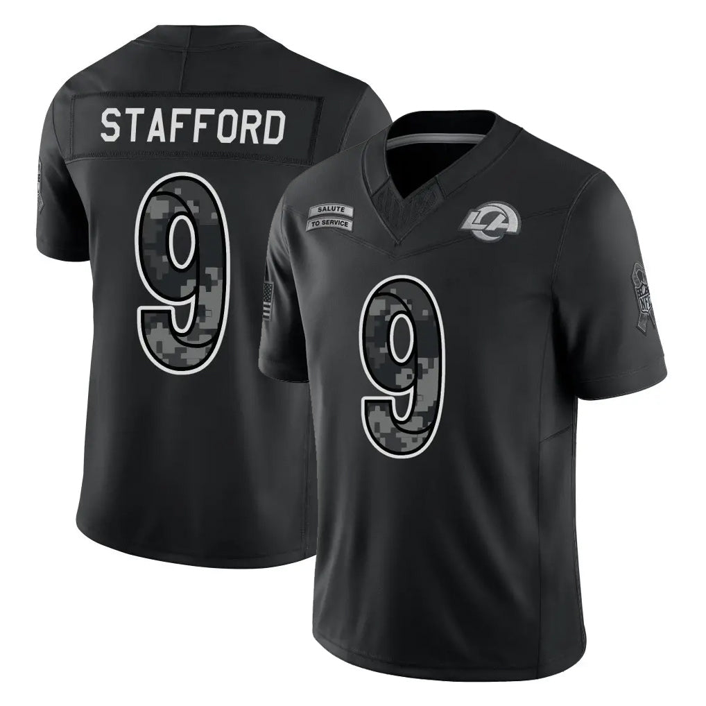 LA.Rams #9 Matthew Stafford Player Black Limited 2026 Salute to Service Home Game Jdoa Stitched Jerseys