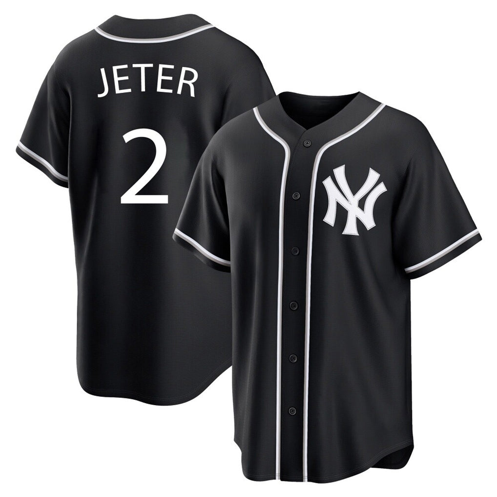 NY.Yankees #2 Derek Jeter Player Black Out Game Home Jdoa Stitched Jerseys