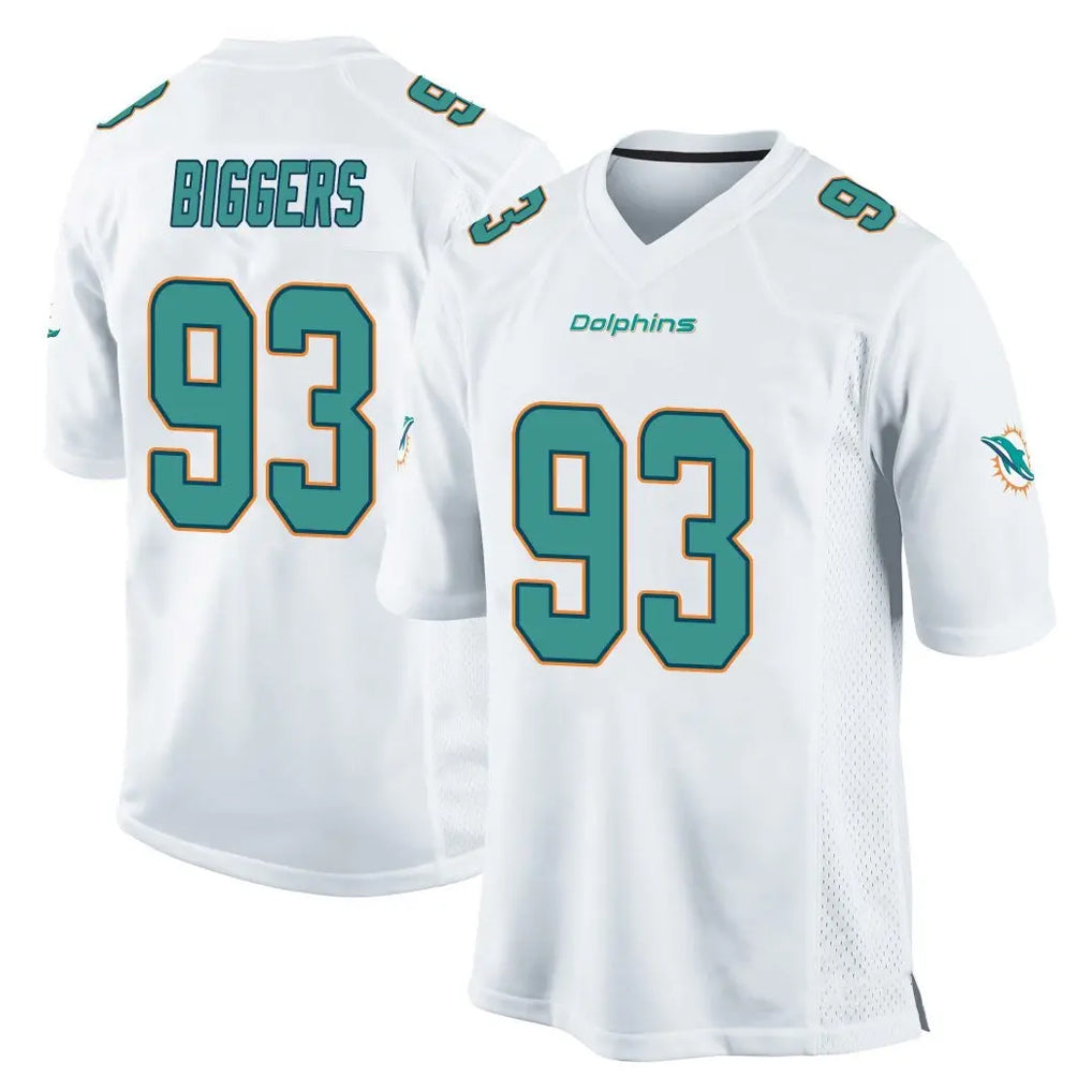 M.Dolphins #93 Zeek Biggers Player White Home Game Jdoa Stitched Jerseys