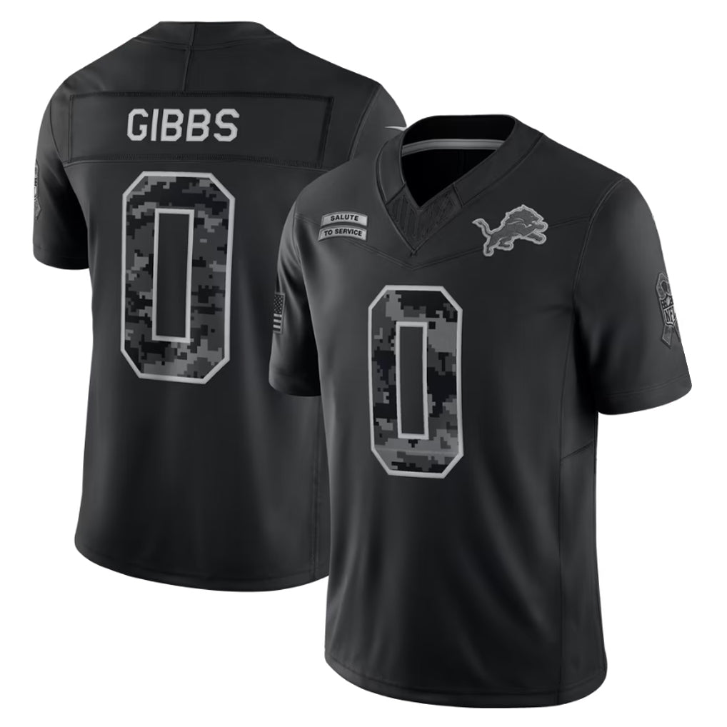 D.Lions #0 Jahmyr Gibbs Player Black Limited 2026 Salute to Service Home Game Xdoa Stitched Jerseys