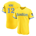 B.Red Sox #12 Connor Wong Player Yellow Limited Elite Home Game Jdoa Stitched Jerseys