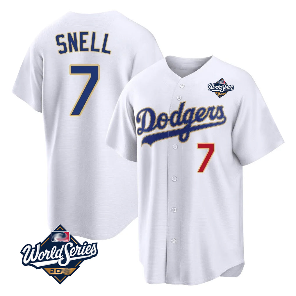LA.Dodgers #7 Blake Snell Player Gold White 2026 Collection Stadium Limited World Series Jdoa Stitched Jerseys