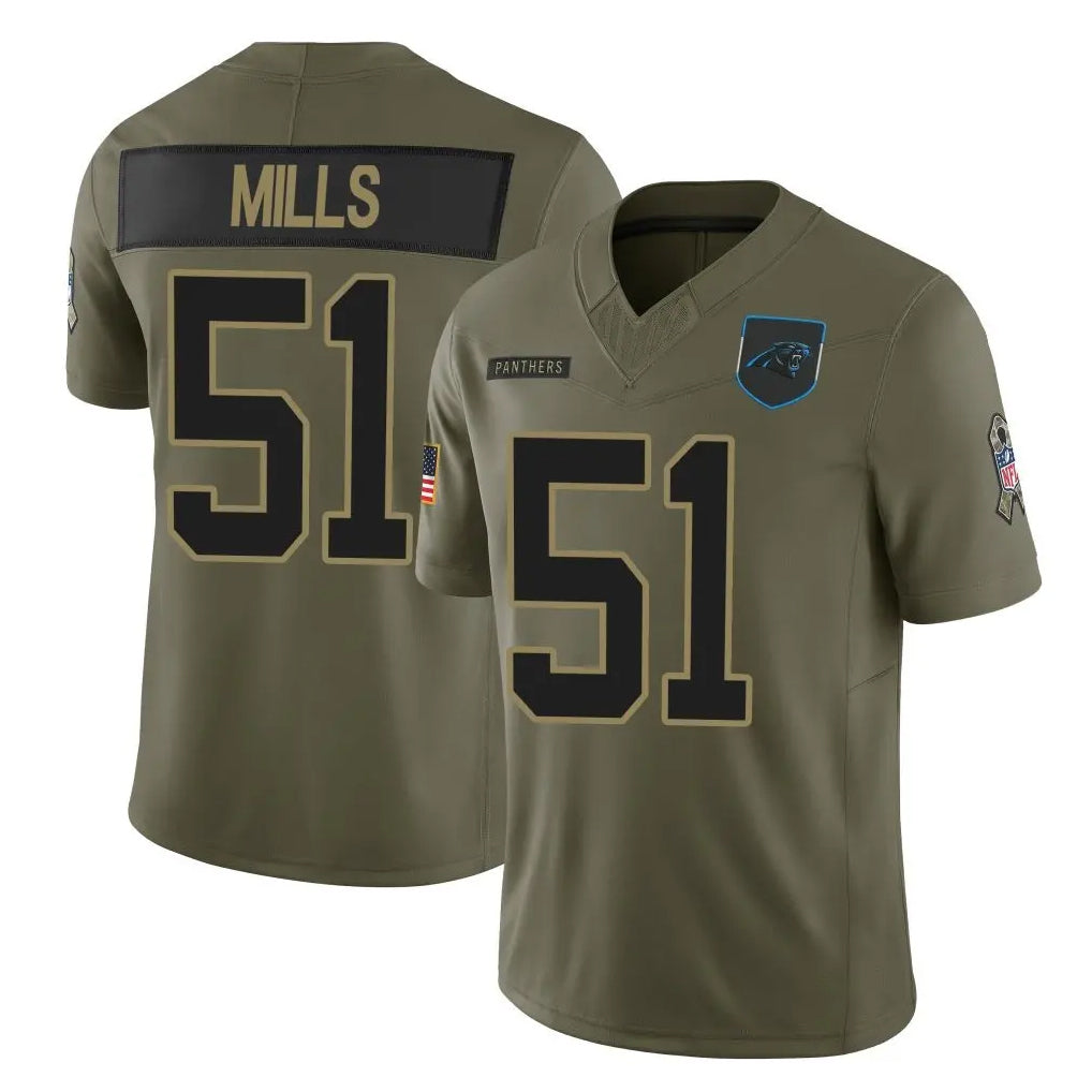 C.Panthers #51 Sam Mills Player Olive Salute to Service Limited Home Game Jdoa Stitched Jerseys