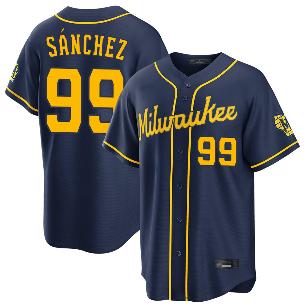 M.Brewers #99 Gary Sanchez Player Navy Home Stadium Game Jdoa Stitched Jerseys