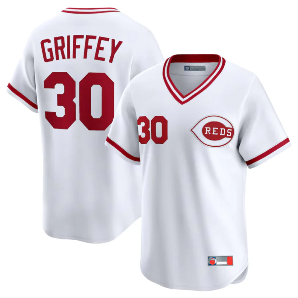 C.Reds #30 Ken Griffey Player White Cooperstown Collection Limited T-shirt Home Jdoa Stitched Jerseys