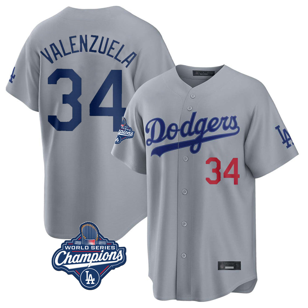 LA.Dodgers #34 Fernando Valenzuela Player Gray World Series Meet Game Home Jdoa Stitched Jerseys