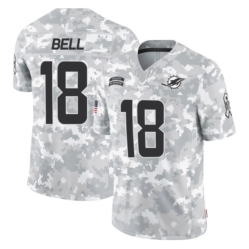 M.Dolphins #18 Chris Bell Player Arctic Camo Salute To Service Limited Game Jdoa Stitched Jerseys