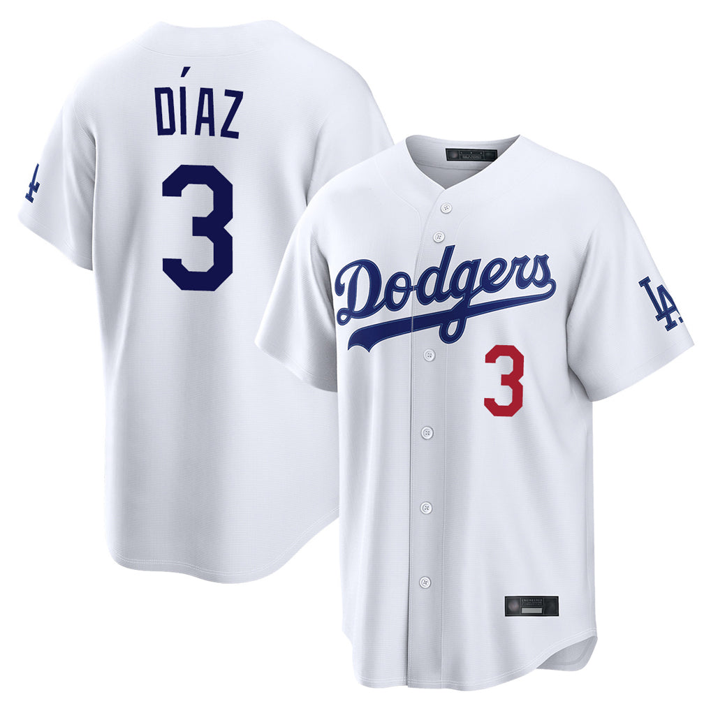 LA.Dodgers #3 Edwin D¨ªaz Player White Home Game Jdoa Stitched Jerseys