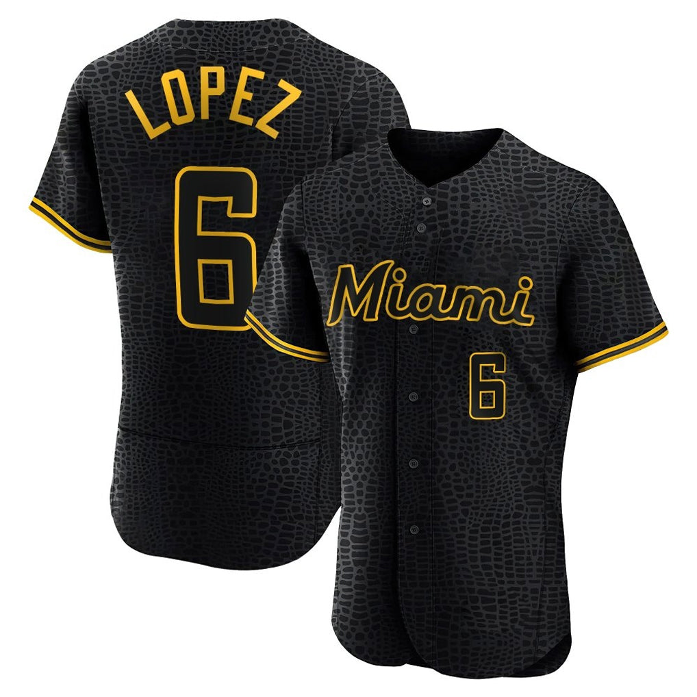 M.Marlins #6 Otto Lopez Player Black Snake Skin City Home Limited Elite Jdoa Stitched Jerseys