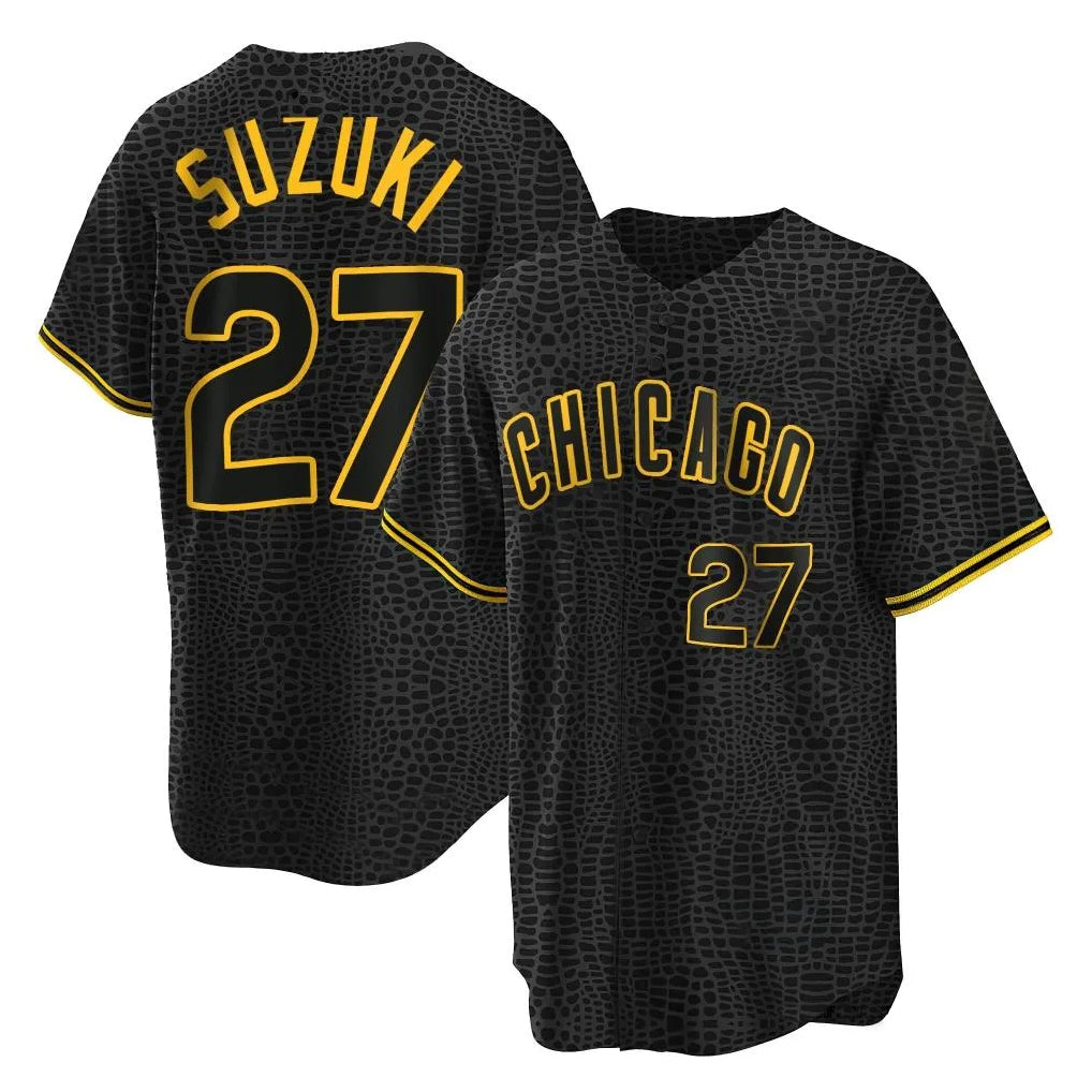 C.Cubs #27 Seiya Suzuki Player Black Snake Skin City Game Jdoa Stitched Jerseys