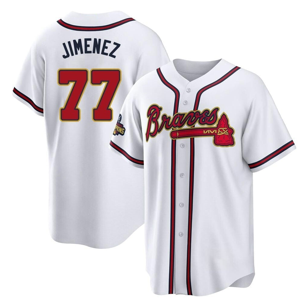 A.Braves #77 Joe Jimenez Player White Gold Home Game Jdoa Stitched Jerseys