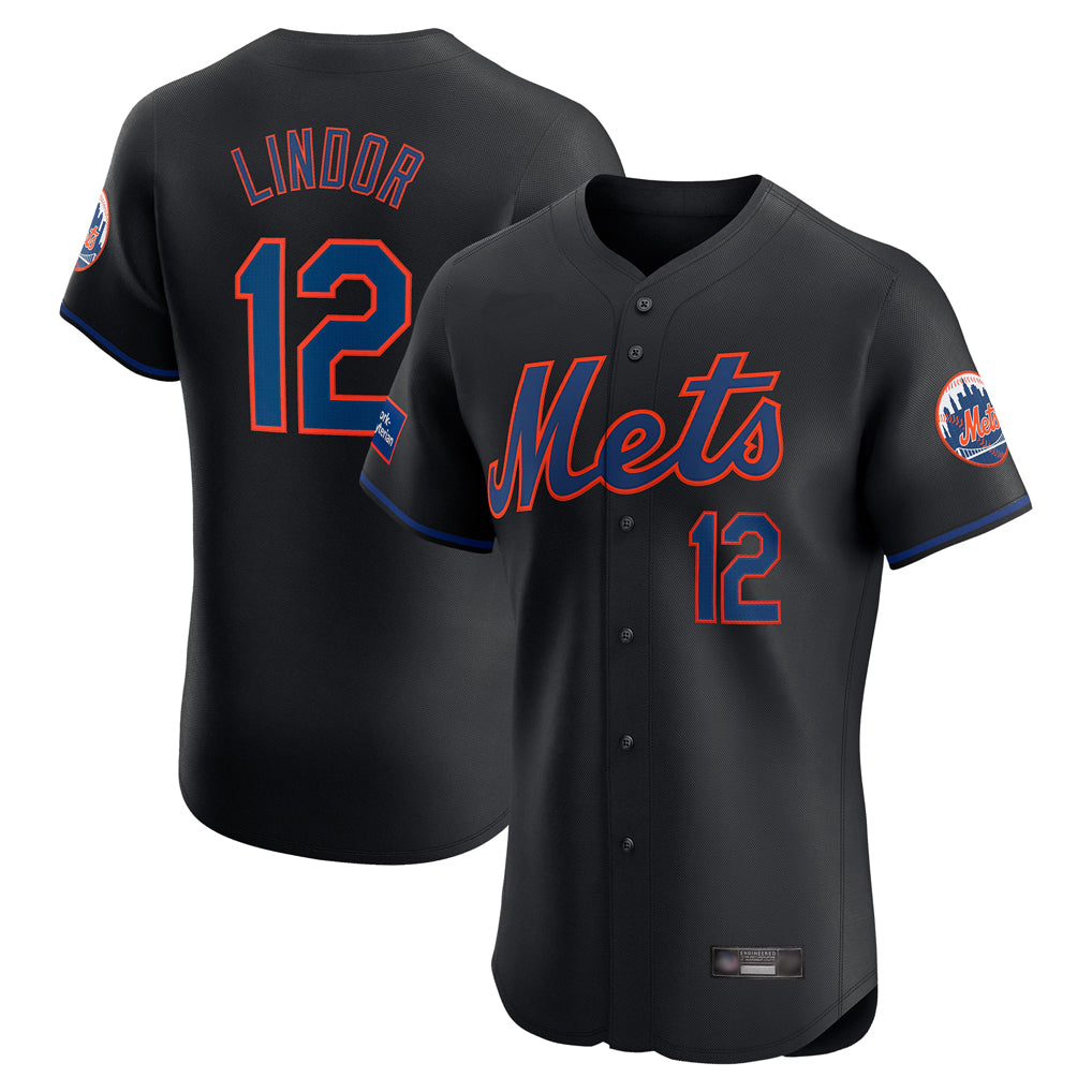 NY.Mets #12 Francisco Lindor Player Black Home Limited Elite Jdoa Stitched Jerseys
