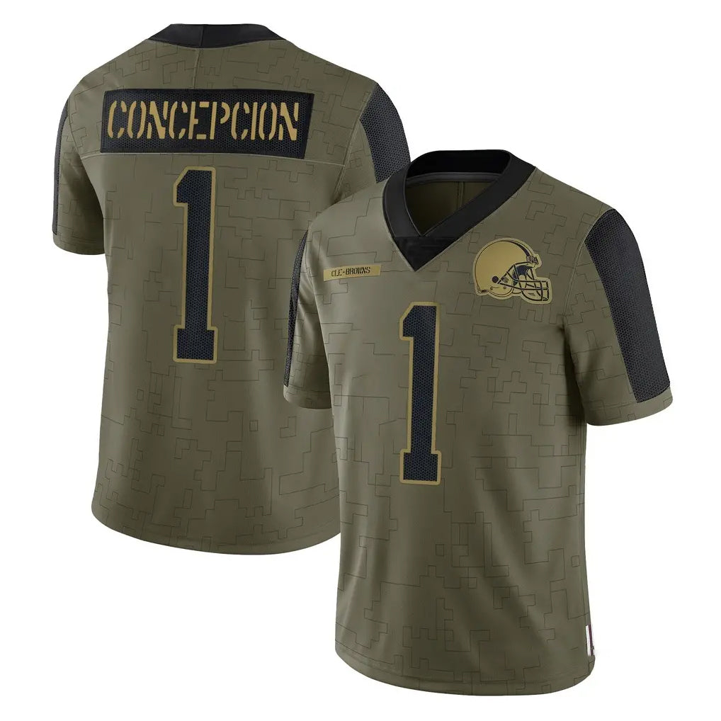 C.Browns #1 KC Concepcion Player Olive Salute to Service Limited Home Game Jdoa Stitched Jerseys