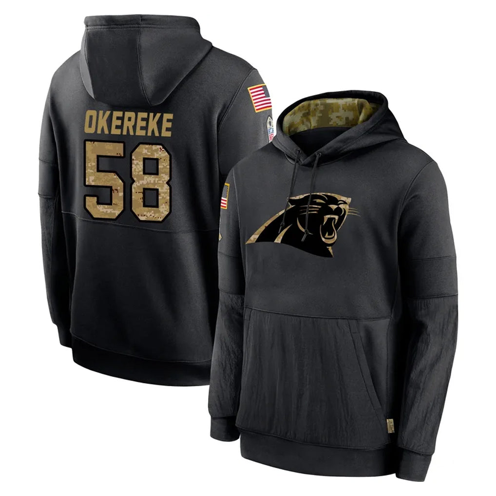 C.Panthers #58 Bobby Okereke Player Black Salute to Service Pullover Hoodies Limited Game Jdoa Stitched Jerseys
