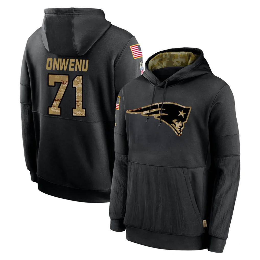 NE.Patriots #71 Mike Onwenu Player Black Salute to Service Hoodies Limited Game Jdoa Stitched Jerseys