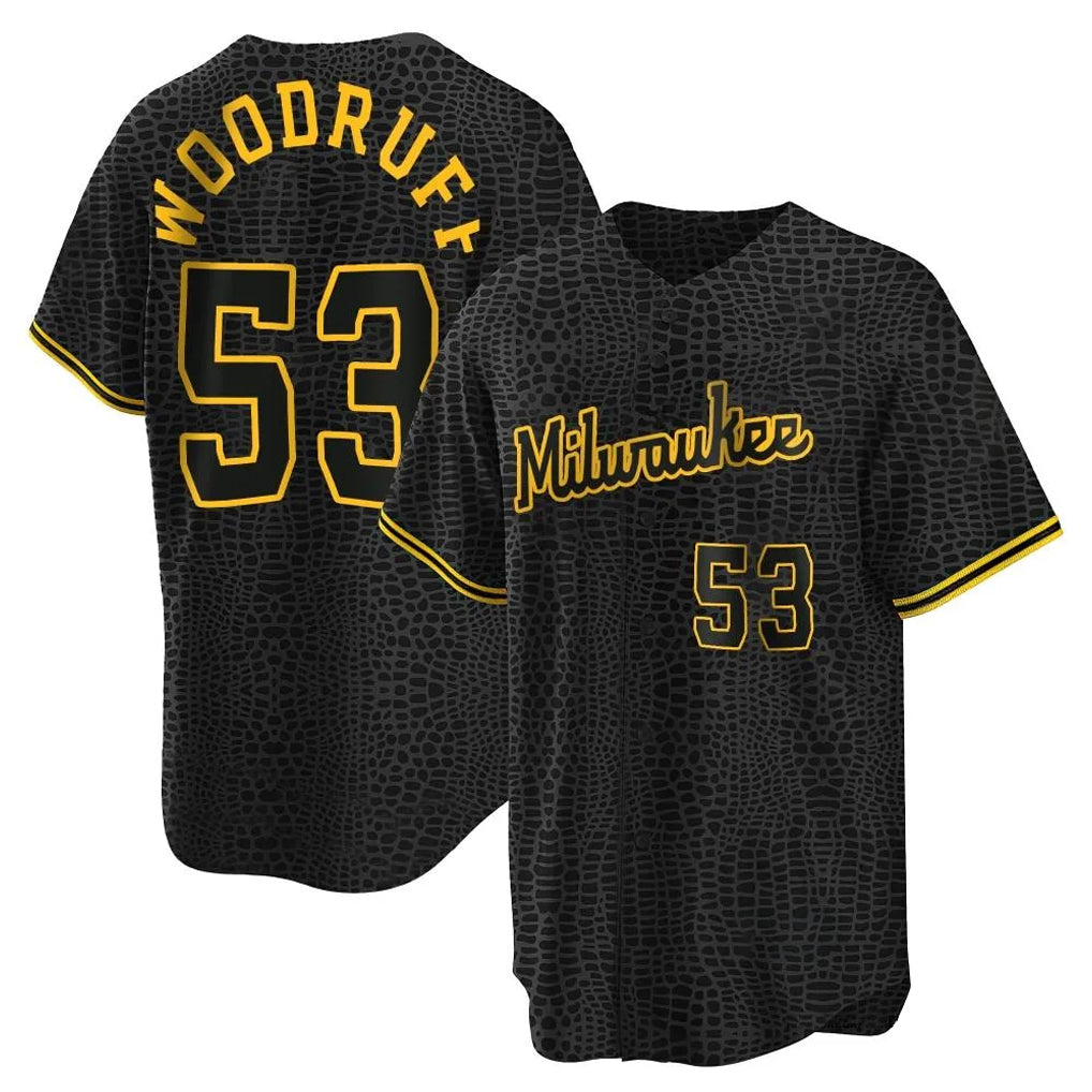 M.Brewers #53 Brandon Woodruff Player Black Snake Skin City Home Game Jdoa Stitched Jerseys