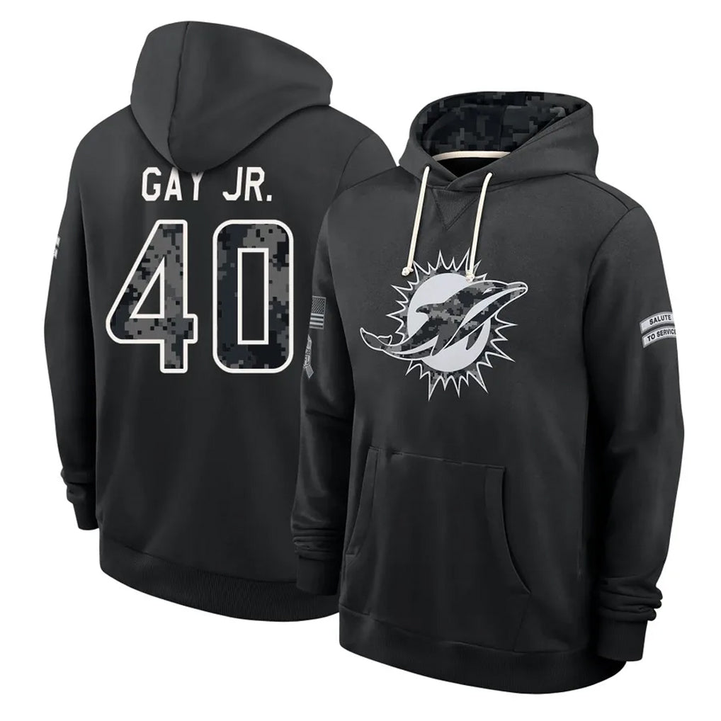 M.Dolphins #40 Willie Gay Jr. Player 2026 Black Logo Pullover Hoodies Limited Game Jdoa Stitched Jerseys