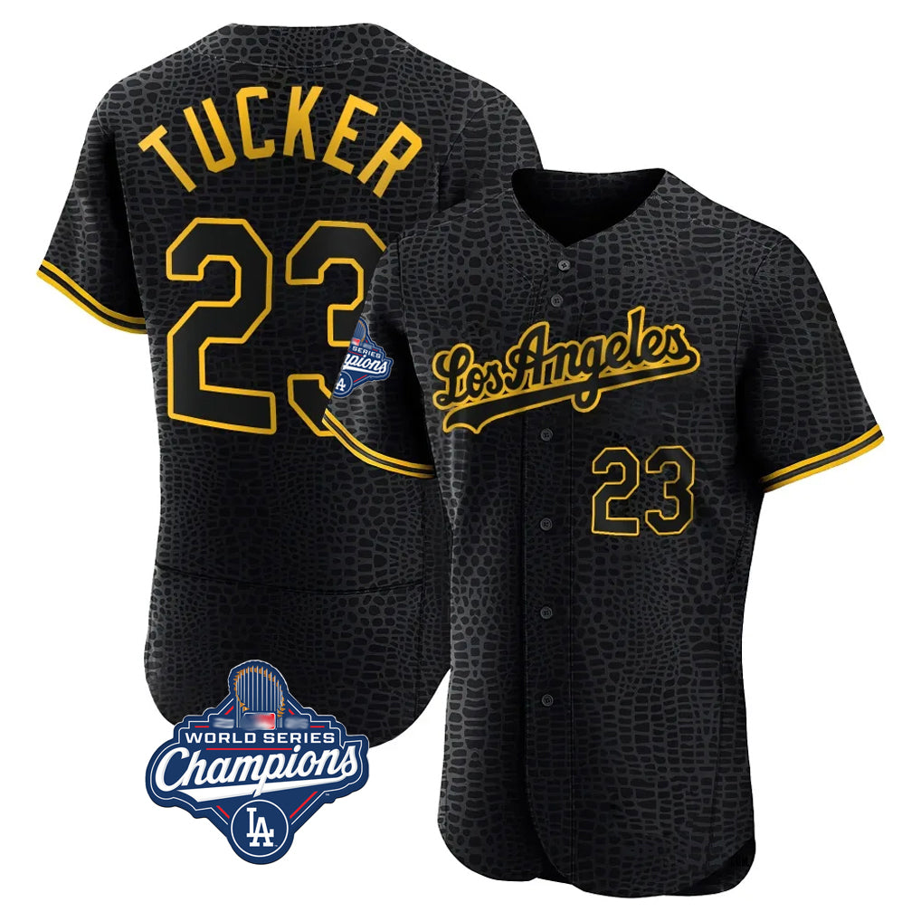 LA.Dodgers #23 Kyle Tucker Player Black World Series Meet Snake Skin City Limited Elite Home Jdoa Stitched Jerseys