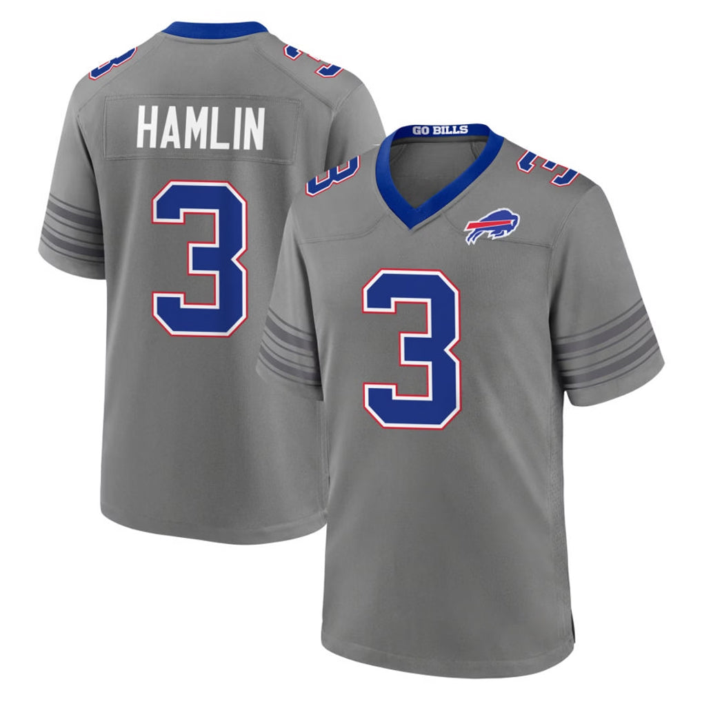 B.Bills #3 Damar Hamlin Player Gray Nickel City Home Game Jdoa Stitched Jerseys