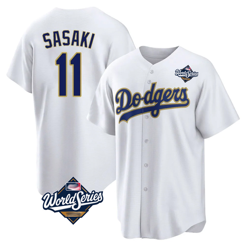 LA.Dodgers #11 Roki Sasaki Player Gold White World Series 2026 Collection Stadium Game Jdoa Stitched Jerseys