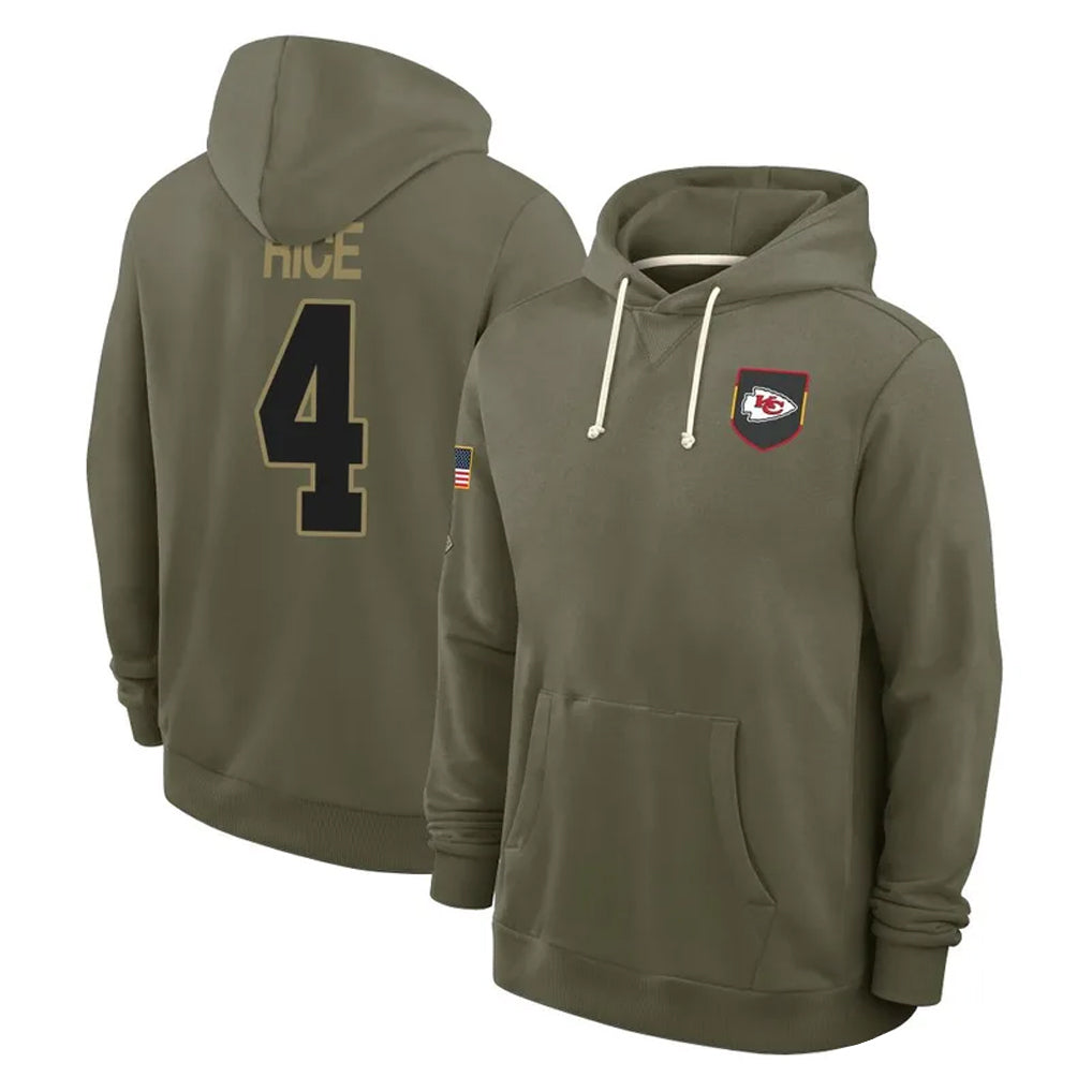 KC.Chiefs #4 Rashee Rice Player Olive Salute to Service Pullover Hoodies Limited Stitched Jerseys