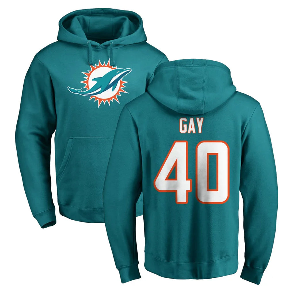 M.Dolphins #40 Willie Gay Jr. Player Aqua LOGO Pullover Hoodies Limited Jdoa Stitched Jerseys