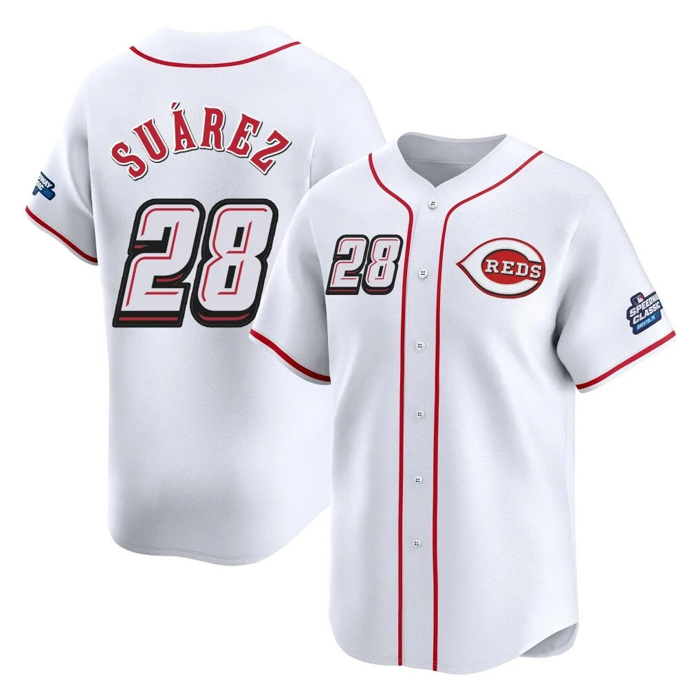 C.Reds #28 Eugenio Su¨¢rez Player White Speedway Classic Home Limited Jdoa Stitched Jerseys
