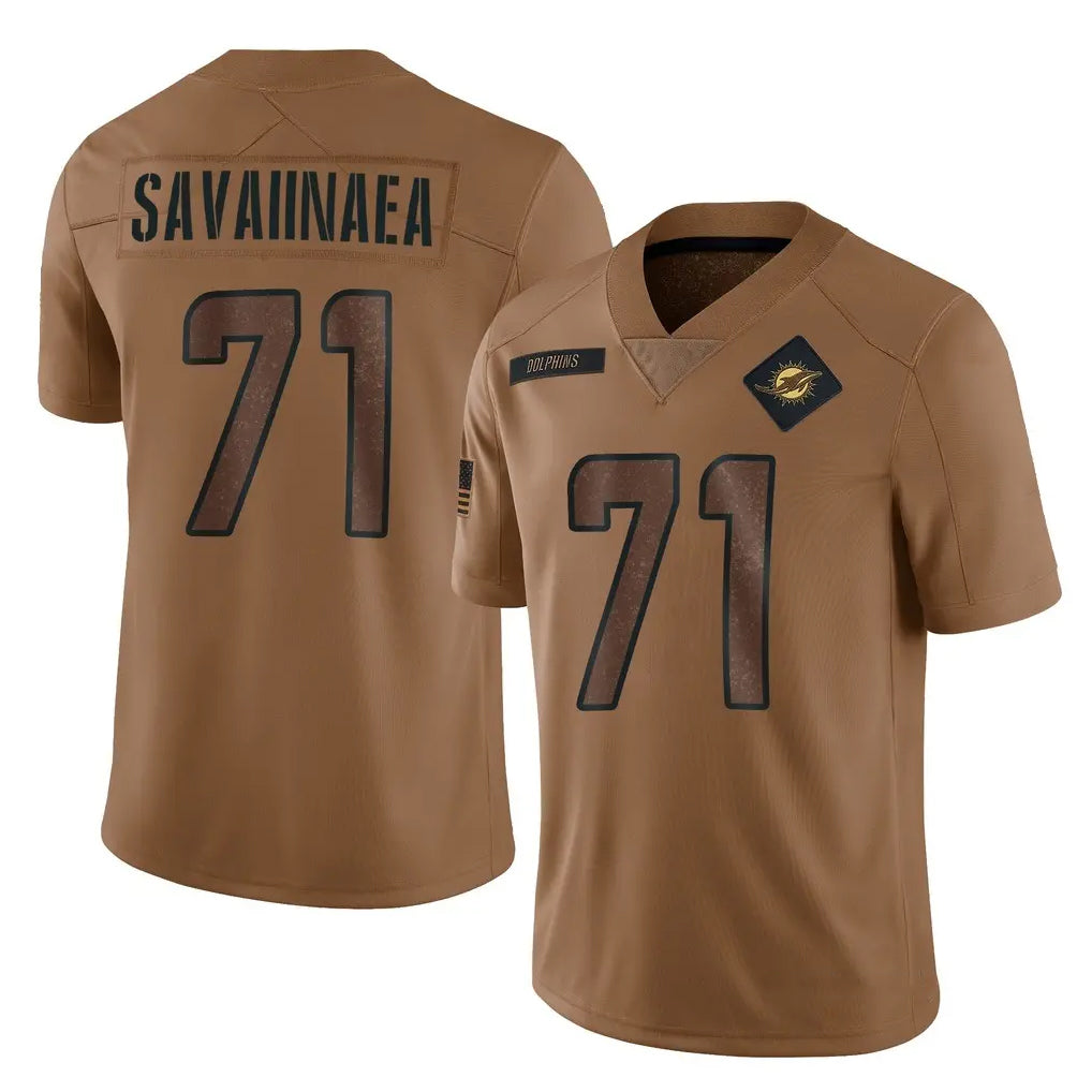 M.Dolphins #71 Jonah Savaiinaea Player Brown Salute To Service Limited Jdoa Stitched Jerseys