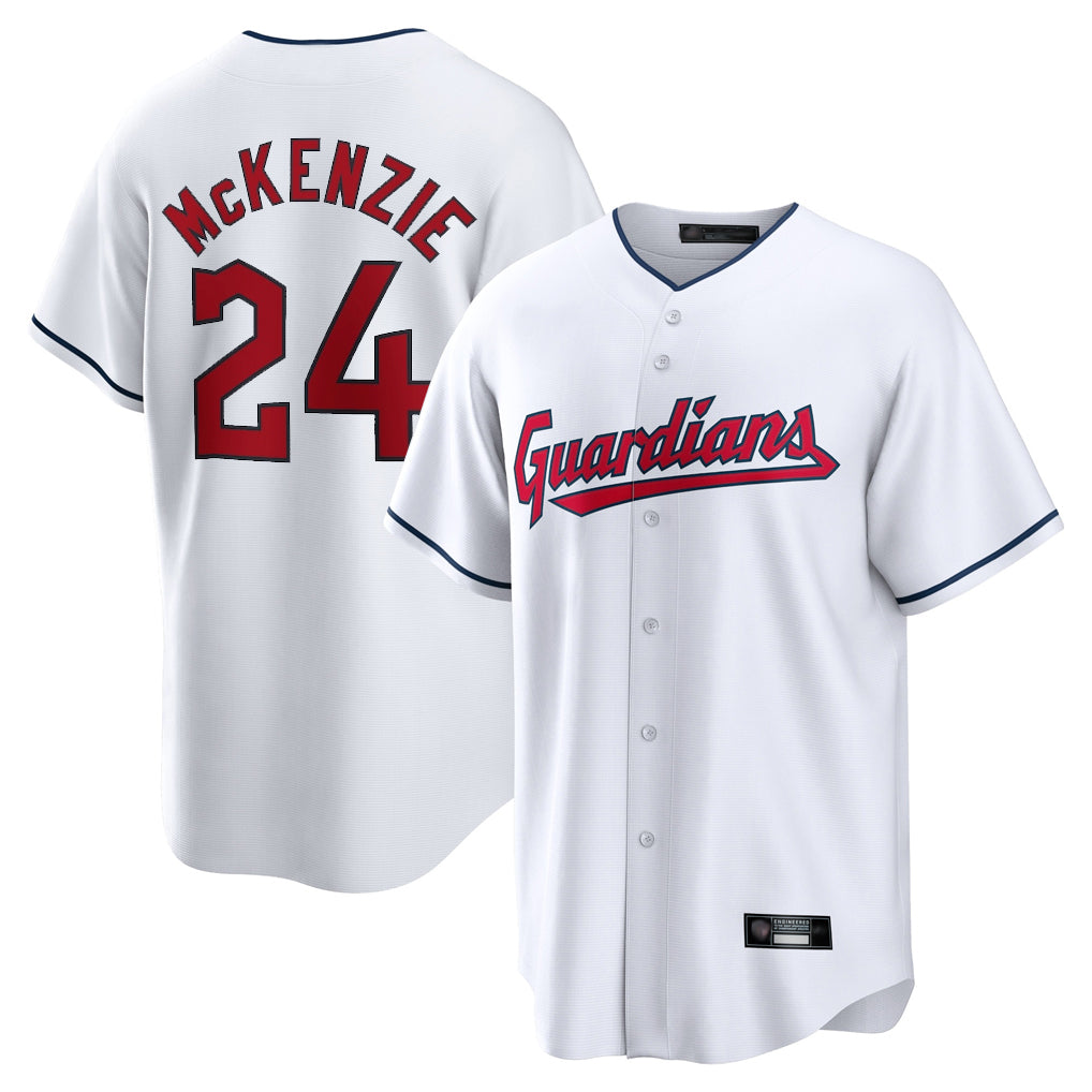 C.Guardians #24 Triston McKenzie Player White Home Game Jdoa Stitched Jerseys