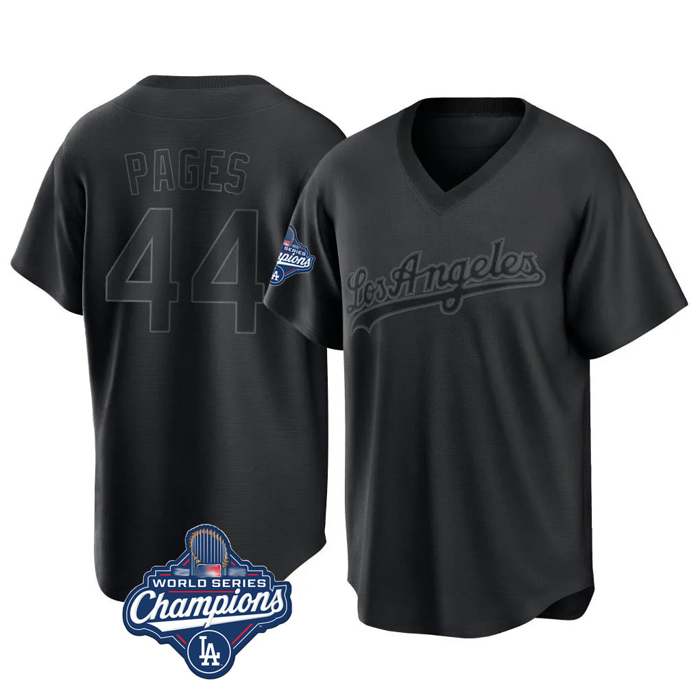 LA.Dodgers #44 Andy Pages Player Black World Series Meet Pitch Fashion T-shirt Jdoa Stitched Jerseys