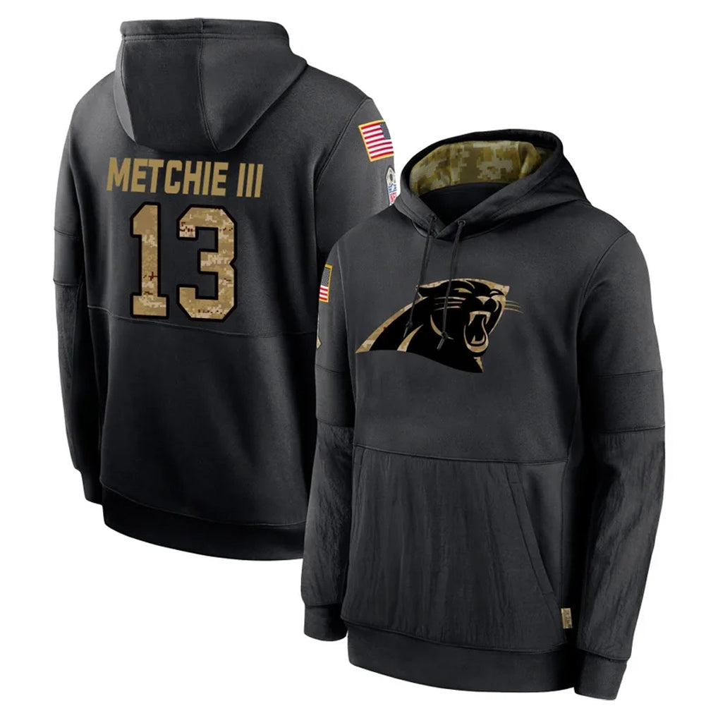 C.Panthers #13 John Metchie III Player Black Salute to Service Pullover Hoodies Limited Game Jdoa Stitched Jerseys