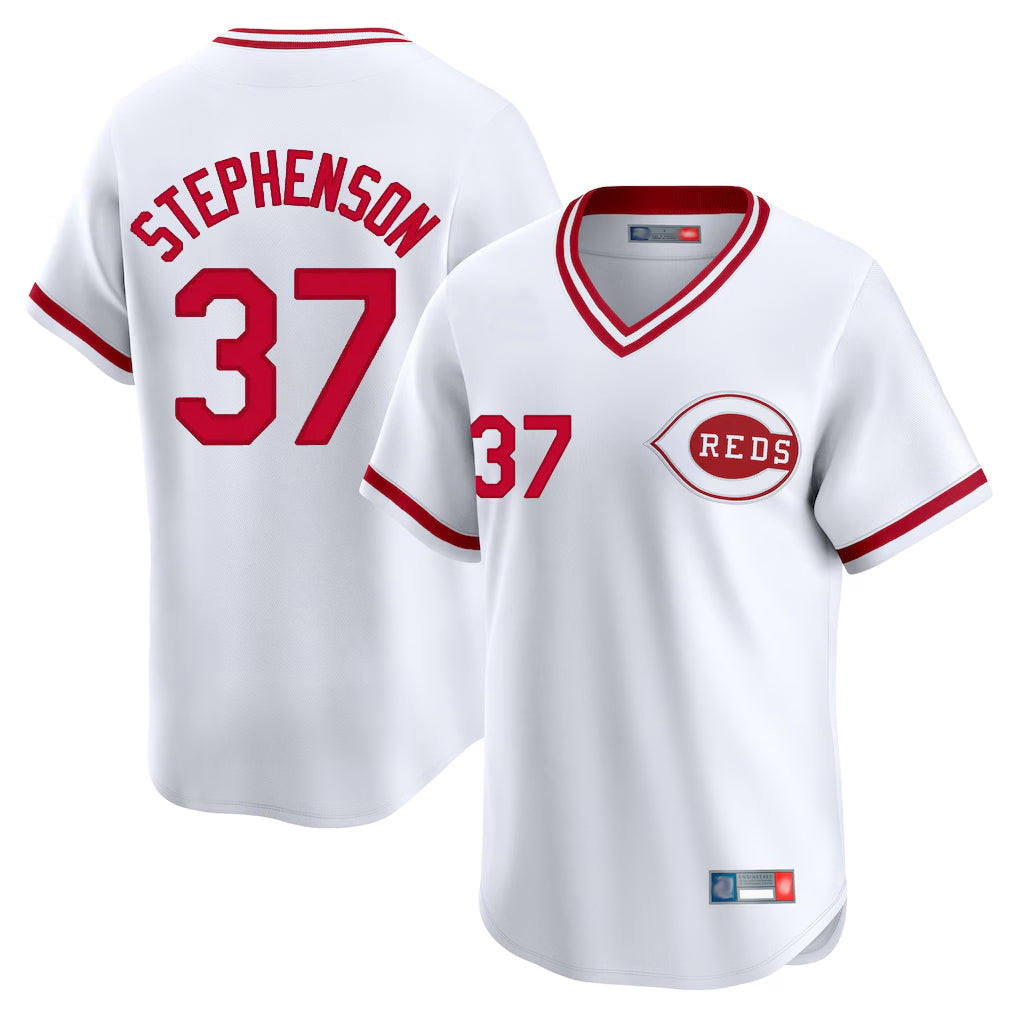 C.Reds #37 Tyler Stephenson Player White Cooperstown Collection Limited T-shirt Home Jdoa Stitched Jerseys