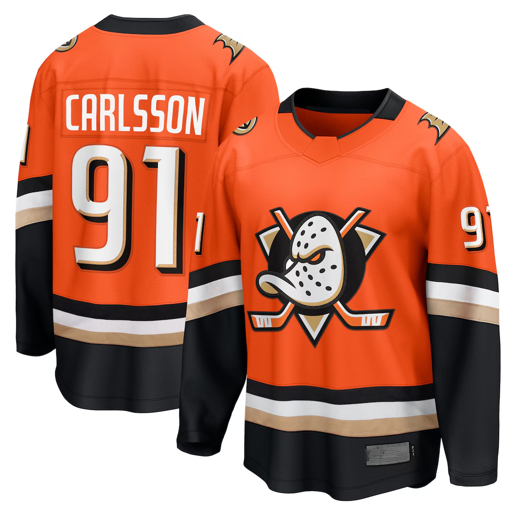 Jdoa A.Ducks #91 Leo Carlsson Orange Home Breakaway Jerseys