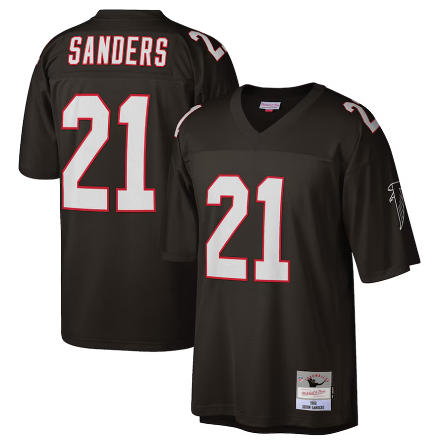 Jdoa A.Falcons #21 Deion Sanders Mitchell & Ness Black 1992 Retired Player Replica Stitched Jerseys