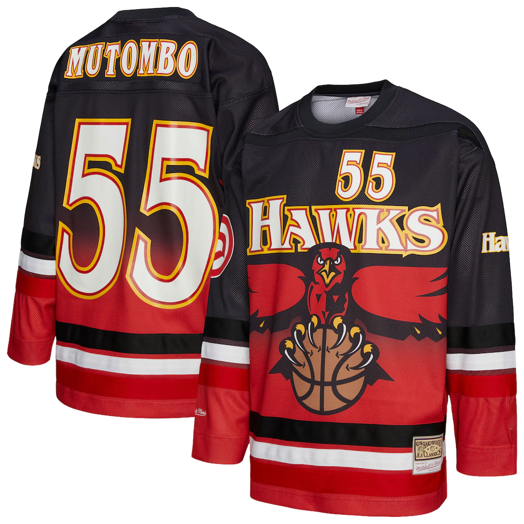 Xdoa A.Hawks #55 Dikembe Mutombo Mitchell & Ness Red Maxxed Out Fashion Hockey Jerseys