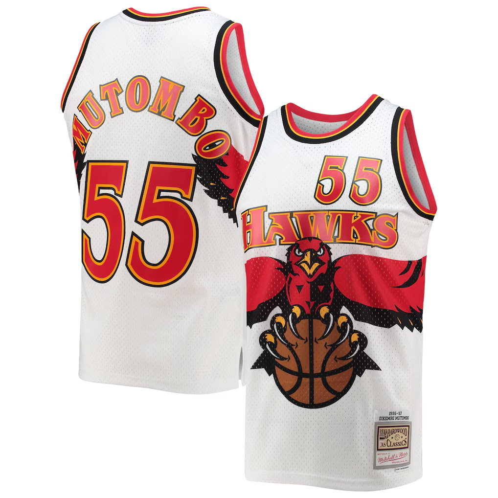 Xdoa A.Hawks #55 Dikembe Mutombo Mitchell & Ness White 199697 Hardwood Classics Swingman Jerseys