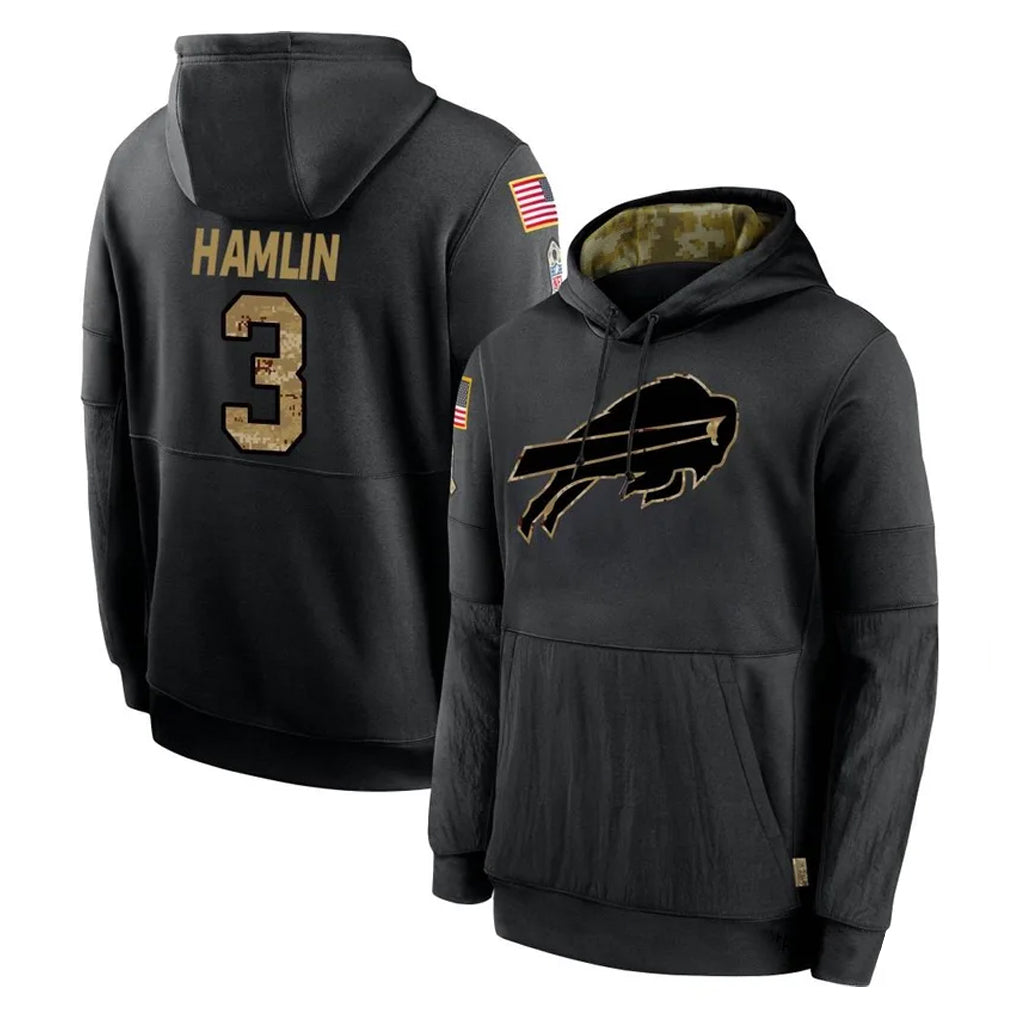 Jdoa B.Bills #3 Damar Hamlin Player Black Salute to Service Hoodies Stitched Jersey