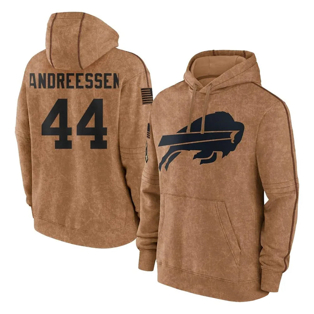 Jdoa B.Bills #44 Joe Andreessen Player Brown Salute to Service Hoodies Stitched Jerseys