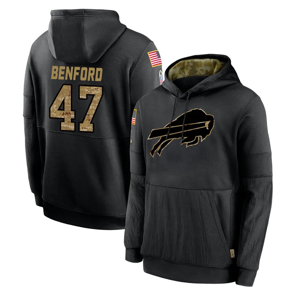 Jdoa B.Bills #47 Christian Benford Player Black Salute to Service Hoodies Hame Stitched Jerseys
