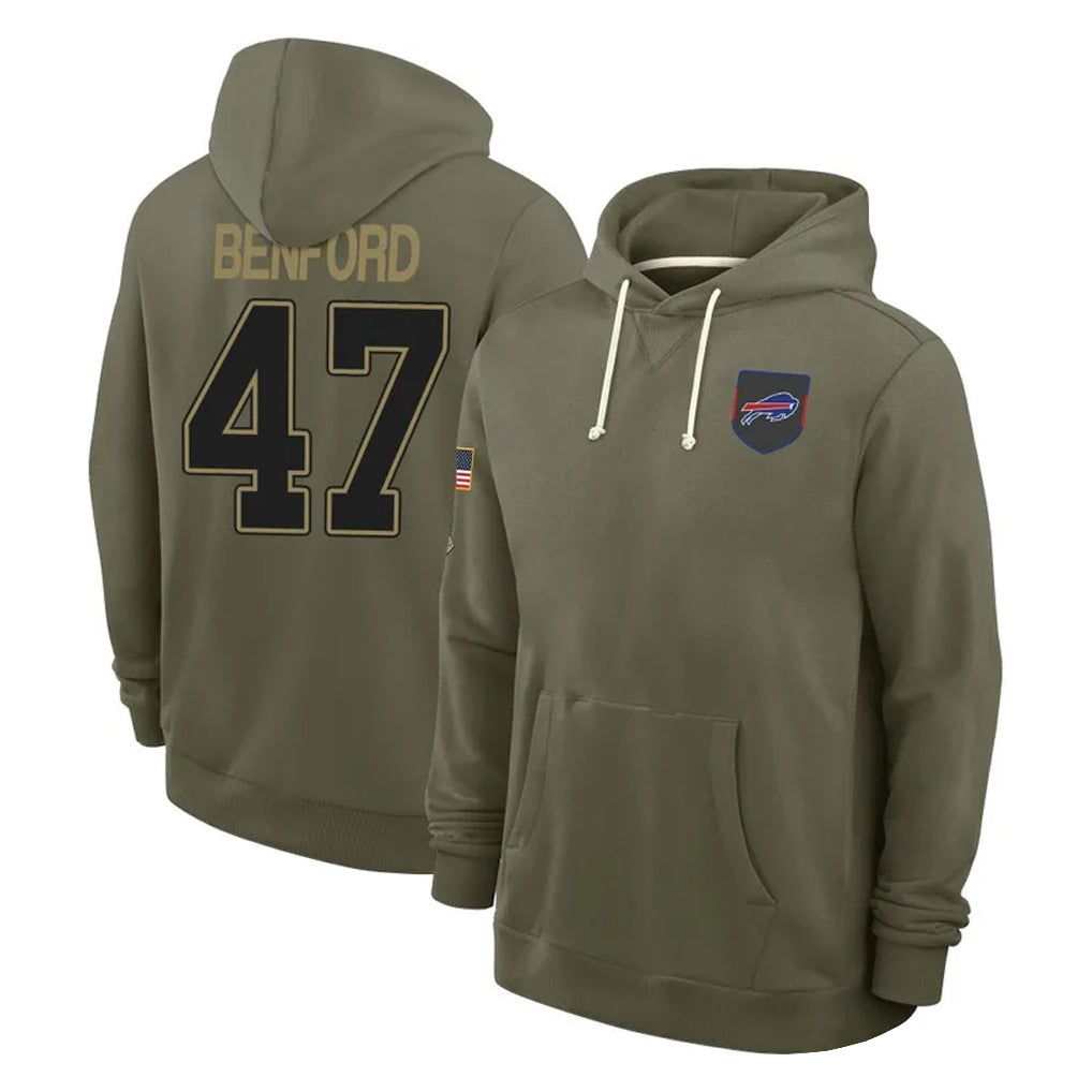 Jdoa B.Bills #47 Christian Benford Player Olive Salute to Service Hoodies Stitched Jerseys