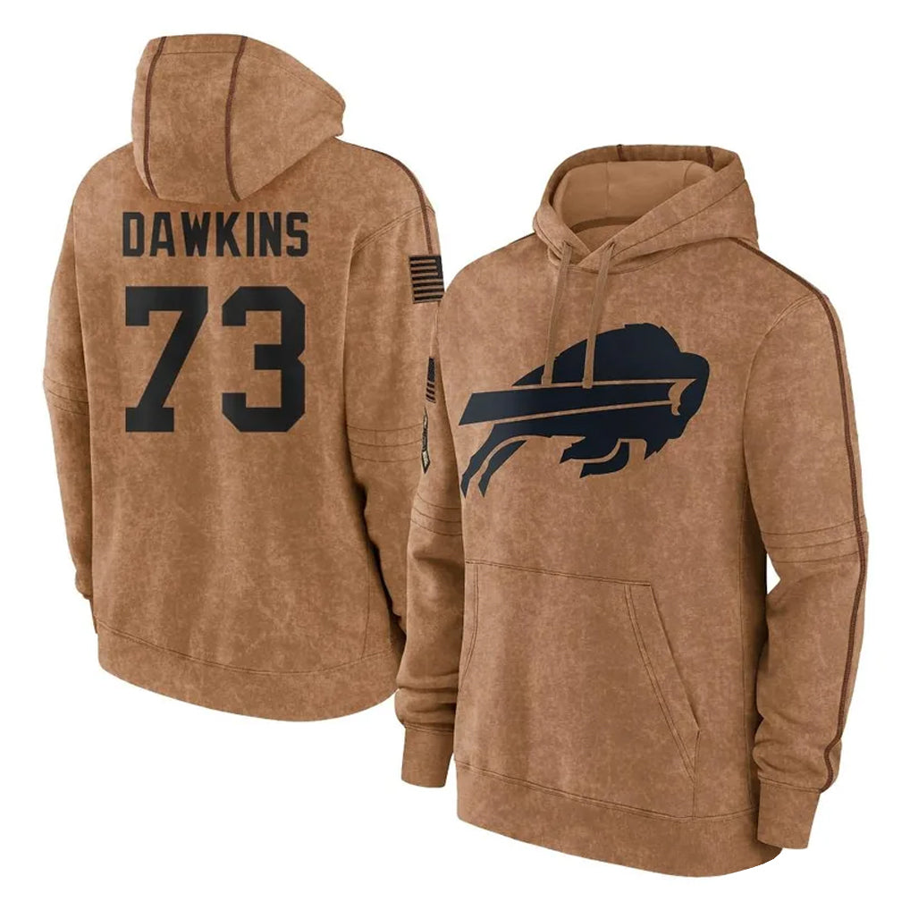 Jdoa B.Bills #73 Dion Dawkins Player Brown Salute to Service Hoodies Stitched Jerseys