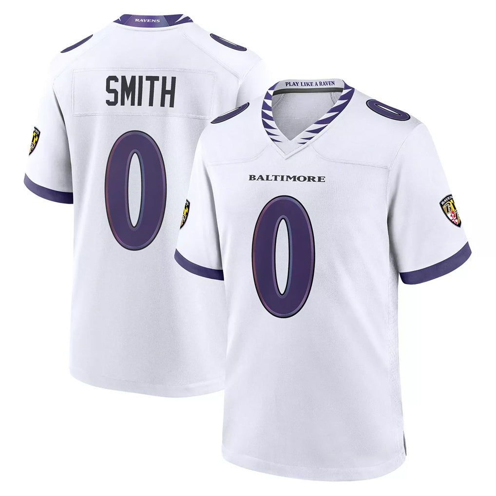 Jdoa B.Ravens #0 Roquan Smith Player White Purple Home Game Stitched Jerseys
