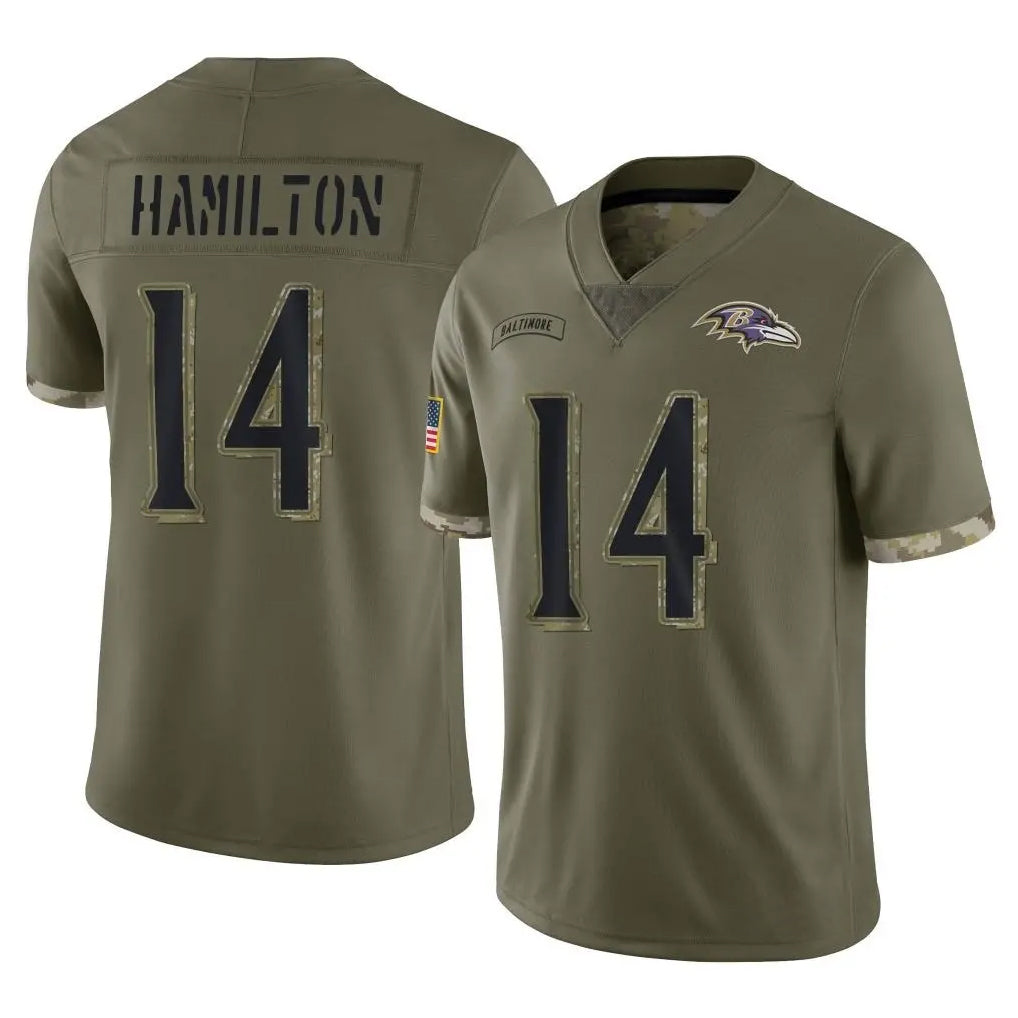 Jdoa B.Ravens #14 Kyle Hamilton Player Olive Salute To Service Game Stitched Jerseys