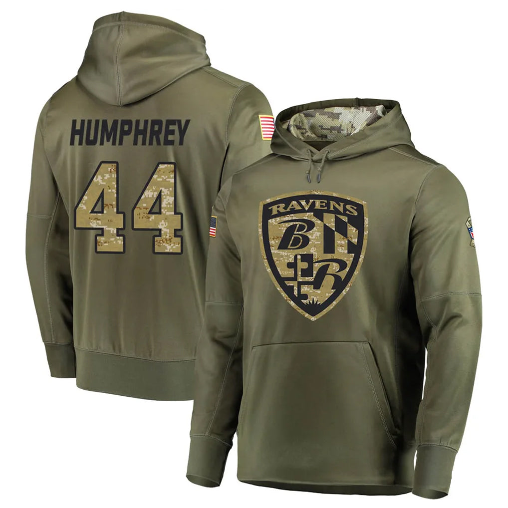 Jdoa B.Ravens #44 Marlon Humphrey Player Olive Salute to Service Pullover Hoodie Stitched Jerseys