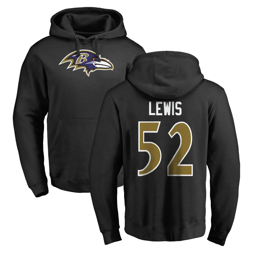 Jdoa B.Ravens #52 Ray Lewis Player Black Pullover Hoodie Stitched Jerseys