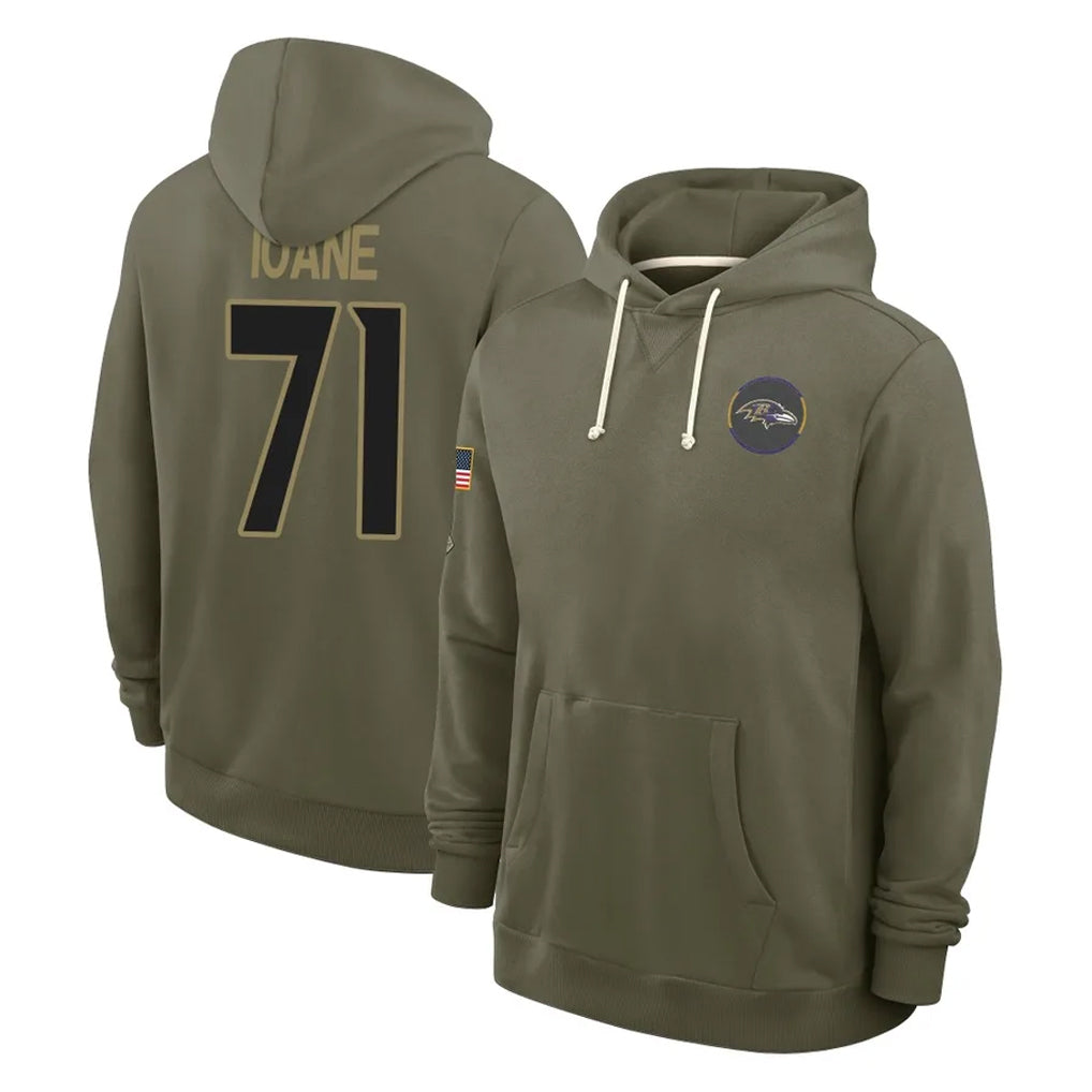 Jdoa B.Ravens #71 Olaivavega Ioane Player Olive Salute to Service Hoodie Stitched Jerseys